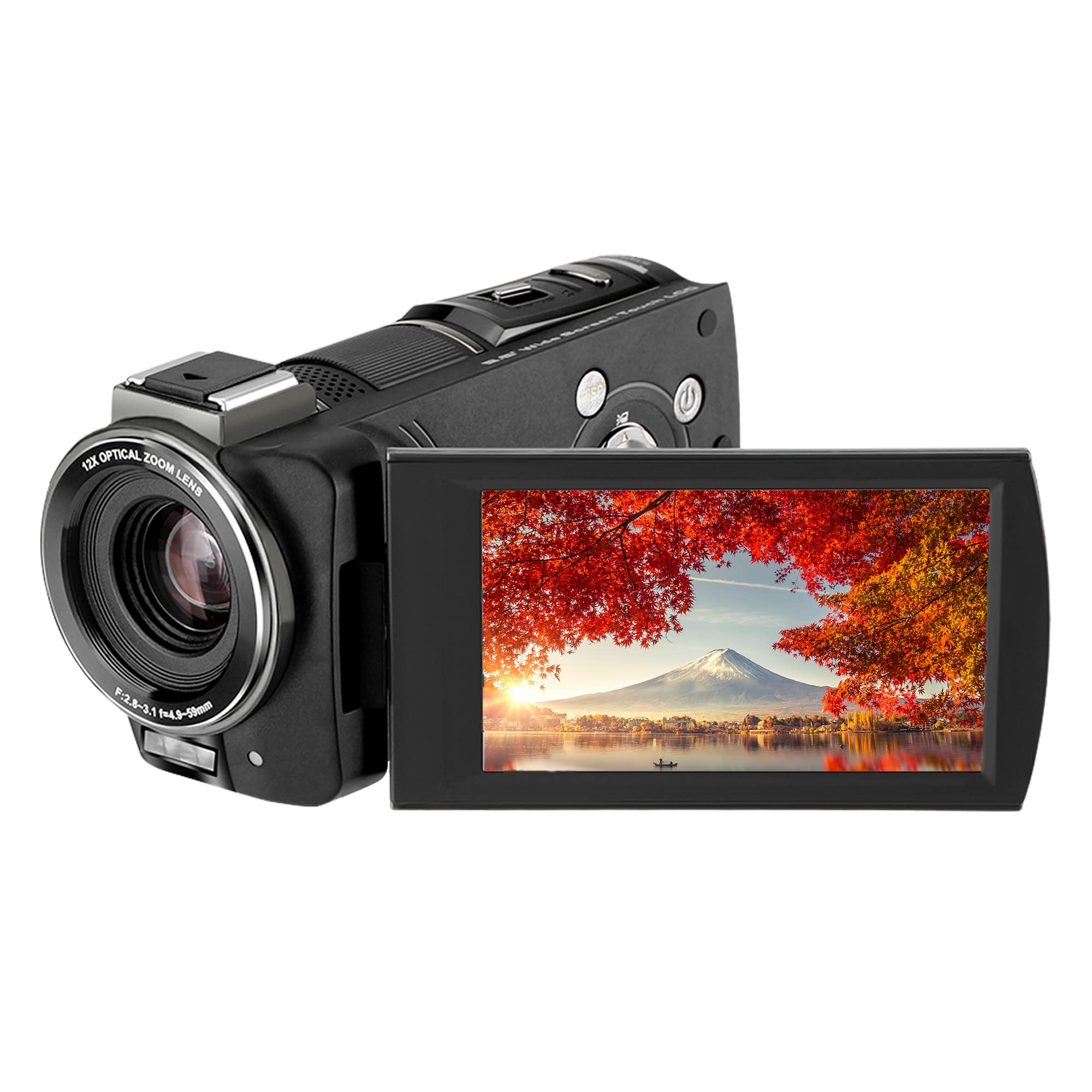 【中古】【非常に良い】KEIYO 4K ビデオカメラ 光学12倍ズーム 180度回転のバリア...