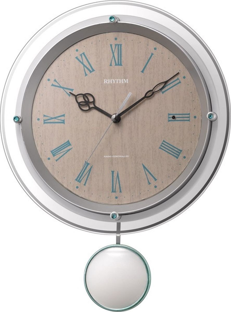 Other - 【中古】【非常に良い】リズム(RHYTHM) 掛け時計 電波 アナログ 振り子 ソフレール クリスタル 飾り付 連続秒針 白(文字板:薄茶木目) RHYTHM 8MX404SR03 37.3×28.0×6.6cm