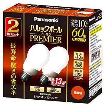 【中古】パナソニック パルックボールプレミア A15形 電球色 (2個入) 電球60形タイプ E26口金 810 lm EFA15EL10H22T wyw801m