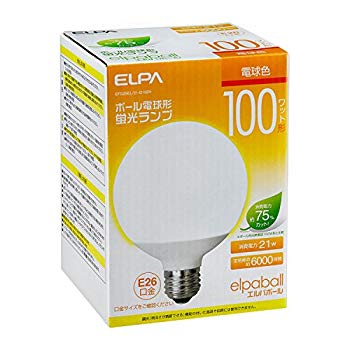 【中古】【非常に良い】ELPA ボール球形蛍光ランプ 100W形 口金直径26mm 電球色 EFG25EL/21-G102H ggw725x