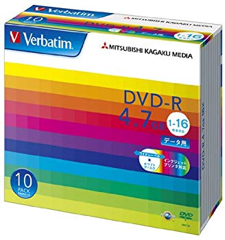 【中古】【非常に良い】三菱化学メディア Verbatim DVD-R 4.7GB 1回記録用 1-16倍速 5mmケース 10枚パック ワイド印刷対応 ホワイトレーベル DHR47JP10V1 wyw801m