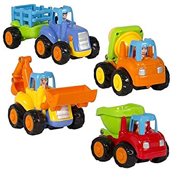 中古 UiiQミニカー工事カーおもちゃ作業車建設車両4種類セットダンプカーショベルカーブルドーザートラクターミキサー車工事現場