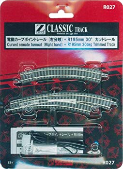 【中古】(未使用・未開封品)　ロクハン Zゲージ R027 電動カーブポイントレール 右分岐 60wa65s