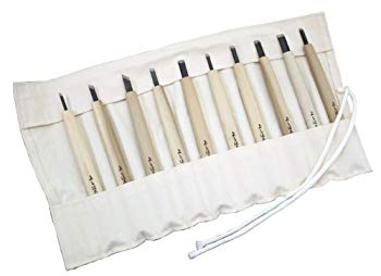【中古】(未使用・未開封品)　義春刃物 最高級 付鋼製 別製 よしはる三友 彫刻刀 布ケース入 10本組 W-10 p1m72rm