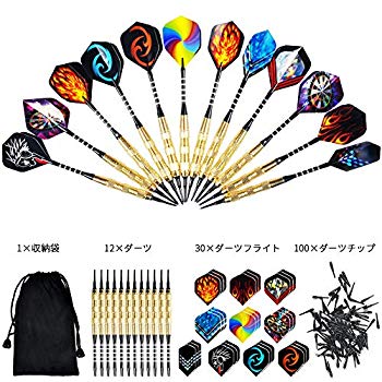 【中古】ダーツ矢セット ダーツフライト チップ 12本ダーツ 30枚フライト 100枚チップ 10種類 高精度 ..