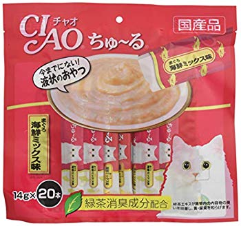 【中古】(未使用・未開封品)　チャオ (CIAO) 猫用おやつ ちゅ~る まぐろ 海鮮ミックス味 14g×20本入 f4u0baa