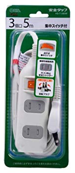 (中古品)OHM 安全タップ 集中スイッチ付 3個口 5m 白 (00-1285)【メーカー名】オーム電機【メーカー型番】HS-T1285W【ブランド名】オーム電機(Ohm Electric)【商品説明】OHM 安全タップ 集中スイッチ付 3個口 5m 白 (00-1285)二重被ふくコード:導線を二重被ふくで強度を向上トラッキング火災防止対策:トラッキング火災防止プラグ(耐ユリア樹脂・耐トラッキング絶縁カバー)ホコリ防止安全シャッター:火災の原因となるホコリやゴミの侵入をシャットアウトします焼損防止:難燃性樹脂を採用点灯式集中スイッチ:使わない家電製品の待機電力のムダをカットできます。当店では初期不良に限り、商品到着から7日間は返品を受付けております。お客様都合での返品はお受けしておりませんのでご了承ください。他モールとの併売品の為、売り切れの場合はご連絡させて頂きます。当店の・品は、お客様から買い取りました中古扱い品です。ご注文からお届けまで1、ご注文⇒ご注文は24時間受け付けております。2、注文確認⇒ご注文後、当店から注文確認メールを送信します。3、在庫確認⇒お届けまで3日〜10日程度とお考え下さい。海外在庫は10日〜2週間の見込みです。4、入金確認⇒前払い決済をご選択の場合、ご入金確認後、配送手配を致します。5、出荷⇒配送準備が整い次第、出荷致します。配送業者、追跡番号等の詳細をメール送信致します。6、到着⇒出荷後、1〜3日後に商品が到着します。　※離島、北海道、九州、沖縄は遅れる場合がございます。予めご了承下さい。