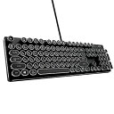 【中古】HKW タイプライター風メカニカルキーボード 青軸 104キー USB有線 日本語キーボード