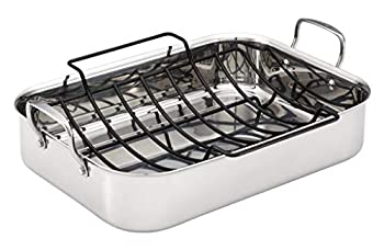 yÁz(gpEJi)Anolon Tri-Ply Clad Stainless Steel 17-Inch by 12-1/2-Inch Large Rectangular Roaster with Nonstick Rack by Anolon