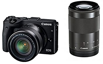 【中古】【非常に良い】Canon ミラーレス一眼カメラ EOS M3 ダブルズームキット ブラック EF-M18-55mm F3.5-5.6 IS STM EF-M55-200mm F4.5-6.3 IS STM 付属 EOSM3BK-WZ