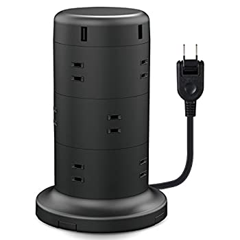 【中古】【非常に良い】エレコム 電源タップ タワー型 延長コード [ 12個口 & USB×5ポート ] 固定パーツ付 雷ガード ほこりシャッター 2m ブラック ECT-0720BK
