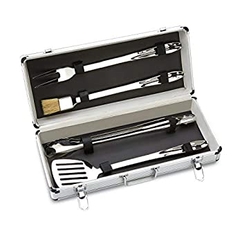 yÁz(gpEJi)All-Clad T147 Stainless Steel Tongs Spatula Fork and Brush BBQ Tools Cookware Set, 4-Piece, Silver by All-Clad