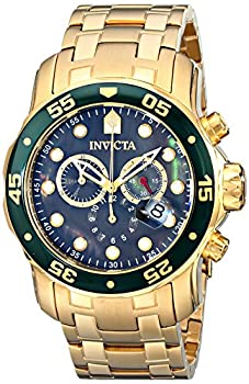 【中古】Invicta Mens Pro Diver Scuba Swiss Chronograph Black Dial 18k Gold Plated Watch 80074