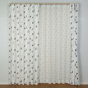 セットカーテン レースカーテン付き モノトーン シンプル ねこ柄 ネコ好き