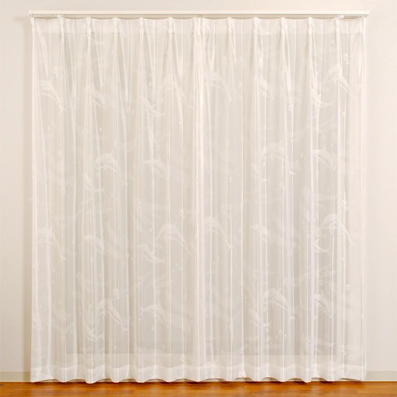 レースカーテン 動物柄 イルカ 海 子供部屋 ペアレース