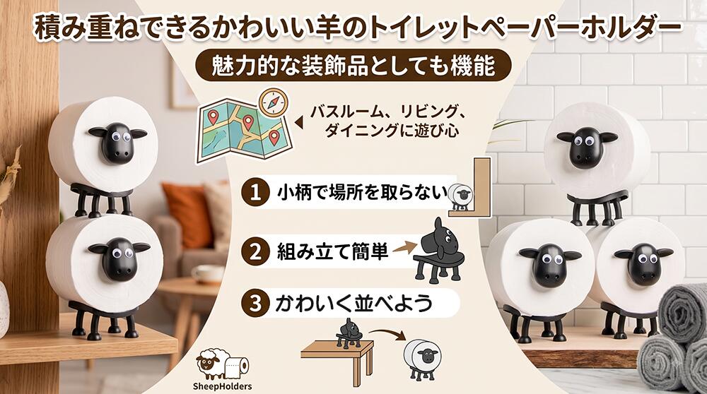 【ポイント2倍】【生活応援特価】改良版 羊のトイレットペーパーホルダー 芯サイズ3.5cm～対応 ショーン ひつじ 羊 トイレットペーパースタンド 紙巻器 置き型 おしゃれ かわいい アクセサリ 取り付け簡単 ヒツジ ひつじのショーン トイレットペーパー インテリア dorirobo-10000234 ドリロボnetショップ 楽天市場店 サンプル画像2