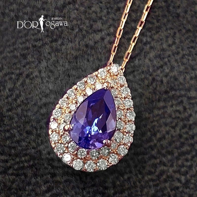 Tanzanite - K18ピンクゴールド タンザナイト ダイヤモンド ネックレス 天然石 パワーストーン K18 18K 18金 K18PG レディース 金属アレルギー対応 ジュエリー カラーストーン 色石 タンザナイト 12月 ダイアモンド ドロップ 雫