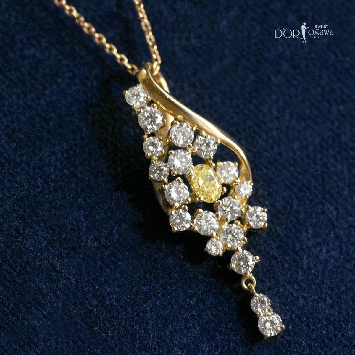 K18YG イエローダイヤモンド ネックレス0.21ct＆ダイヤモンド 0.95ctエレガントネックレス【H】