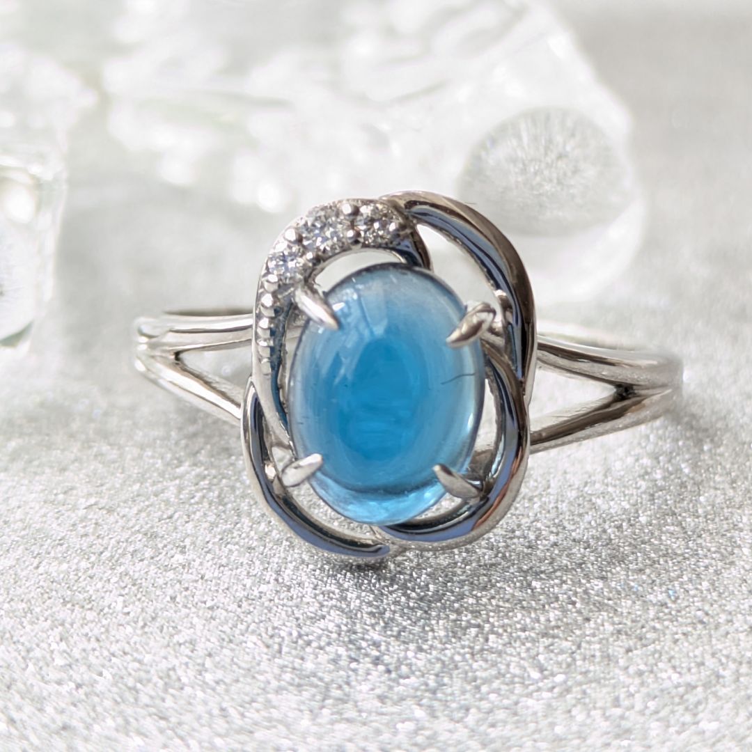 プラチナ ブルートパーズ ダイヤモンド リングPt Pt900 トパーズ ダイアモンド 11月 4月 誕生石 指輪 カラーストーン 色石 天然石 カボション 一粒 ジュエリー 指輪 デザインリング 大粒 天然トパーズ