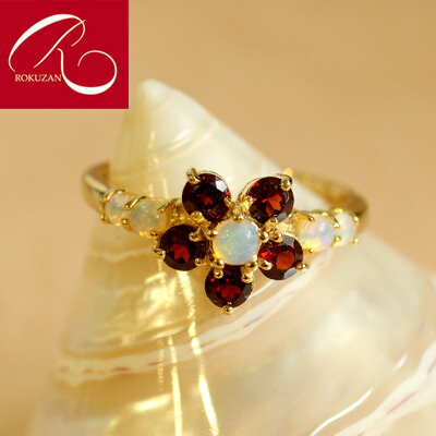 【碌山】 シルバー ガーネット&オパール 花・フラワー リング シルバー925 アンティーク ジュエリー おしゃれ レディース 花 フラワー真珠 ギフト プレゼ...