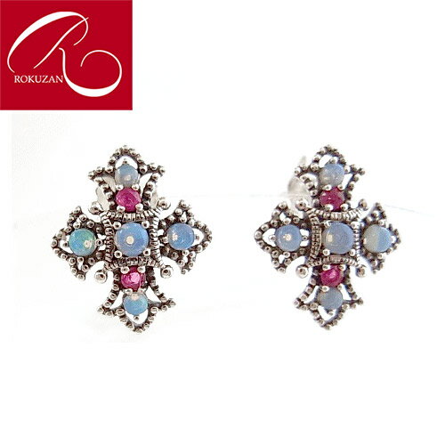 【碌山】 シルバーオパール・ルビーピアス イヤリング ギフト プレゼント 花以外 おしゃれ 義母 お母さん Rokuzan ろくざん シルバー製 シルバー925...
