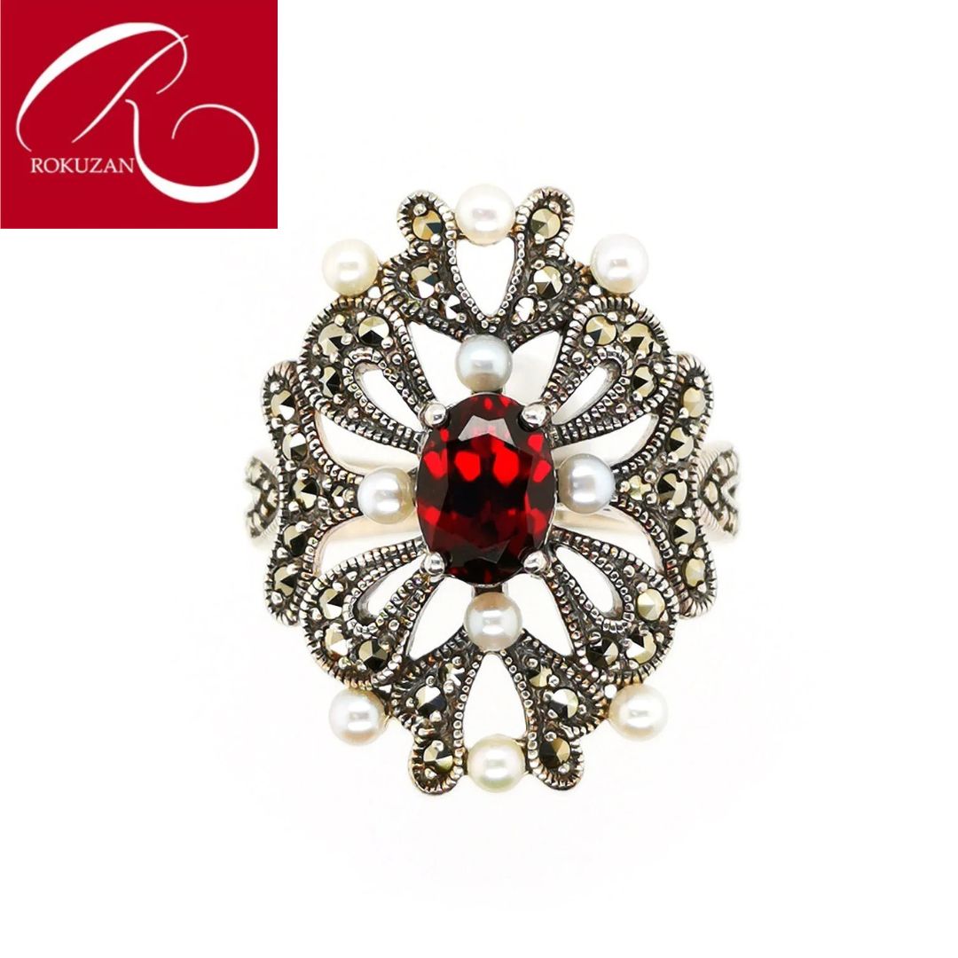 【碌山】シルバー ガーネット ＆ マルカジット ビクトリアン リング碌山 Rokuzan ロクザン SV925 silver シルバージュエリー アンティークジュエリー アクセサリー アンティーク調 誕生石 天然石_262sv