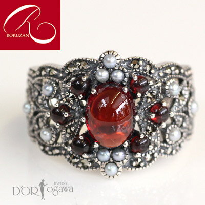 【碌山】 シルバーガーネット リング オーバルカボション ガーネット シード パール 義母 お母さん ギフト プレゼント パール真珠 パーティー Oversea...