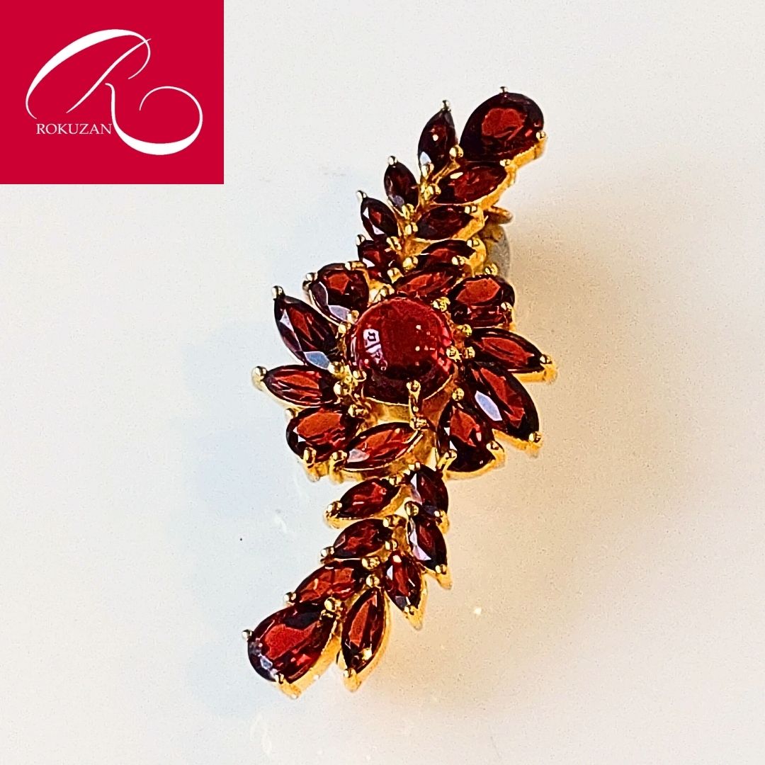 在庫完売後54900円になります【碌山】 シルバーガーネットフラワーブローチ1月誕生石 ギフト プレゼント 柘榴石 守護石 誕生日 還暦 ロクザン アンティーク...