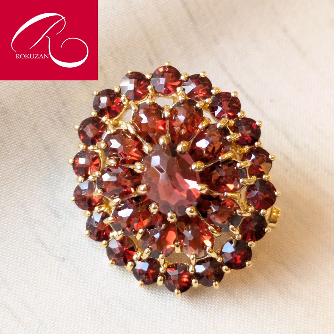 在庫完売後39800円【碌山】 シルバー ガーネットペンダントブローチ1月誕生石 ギフト プレゼント 柘榴石 守護石 誕生日 還暦 ロクザン アンティークデザイ...