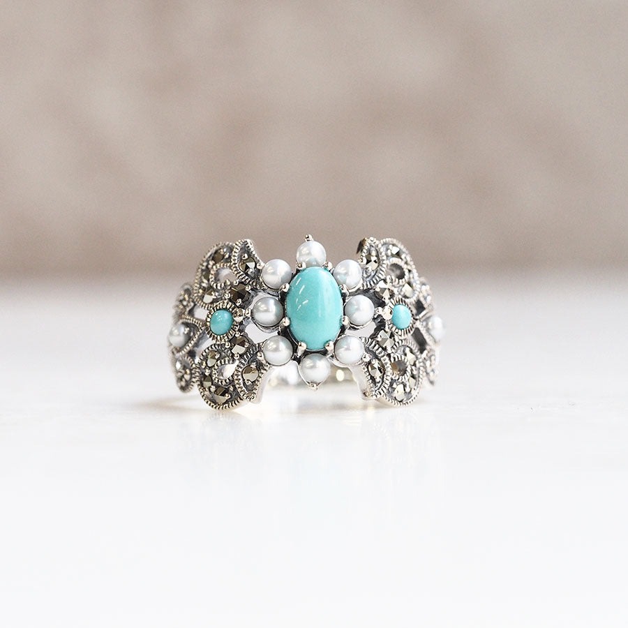 【碌山】シルバー トルコ石 ＆シードパール エレガント リング碌山 Rokuzan ロクザン シルバー925 シルバー アンティーク ジュエリー おしゃれ レディース 送料無料(4)