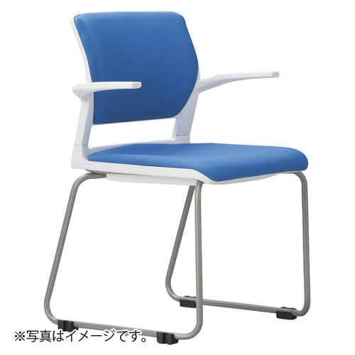 時間指定不可　アイコ 法人限定 ミーティングチェア 布張り 4脚セット 肘付タイプ ホワイトシェル DBU（ダークブルー）