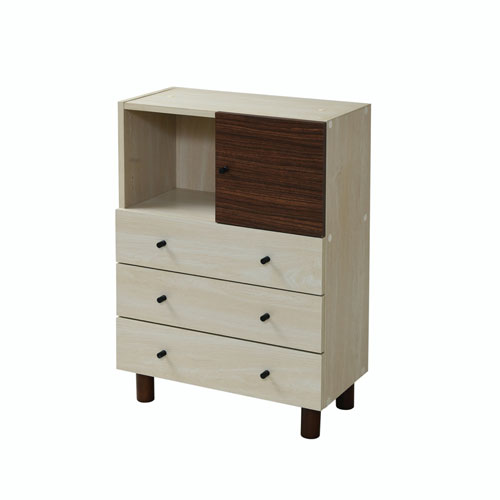 JKプラン チェスト キャビネット 扉付き 木製 ナチュラル リビング収納 サイドボード（ナチュラルダークブラウン）