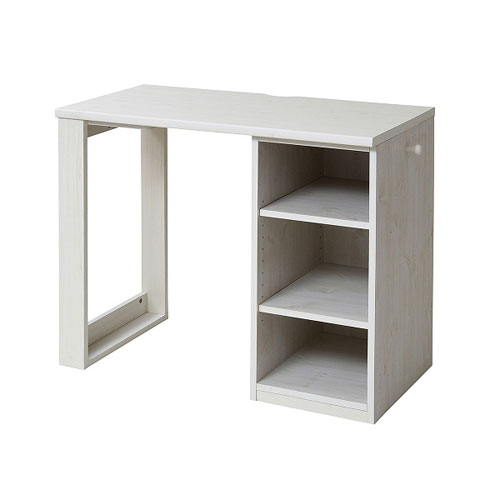 JKプラン デスク コンパクト デスク ラック セット 机 収納 ラック付 書斎机 リビングデスク 木製(ホワイト)