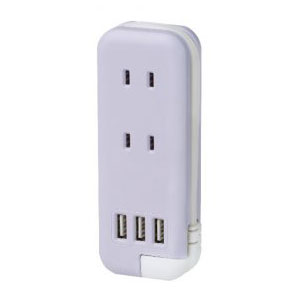 ソニック スリム ポータブルコンセント ポーチ付 USB-A×3 ユートリムエル（バイオレット）