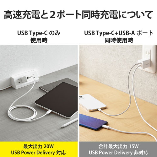 エレコム 直送 USB Type-C充電器 PD対応 最大出力20W TypeC ケーブル一体型 1.5m（ホワイト）
