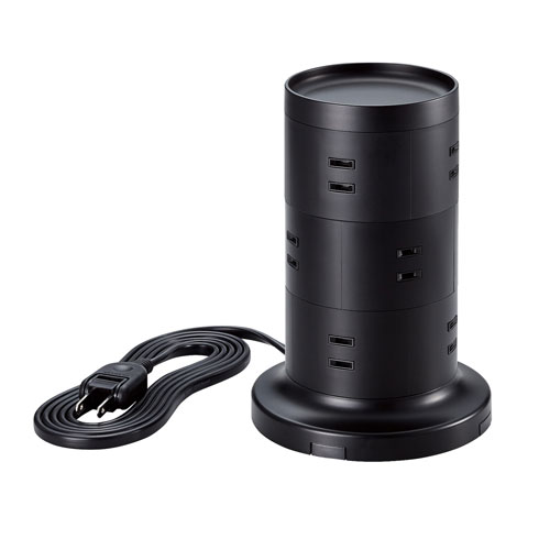 エレコム 直送 タワー型 電源タップ 延長コード コンセント 2m 2P 12個口 ほこりシャッター 絶縁キャッ..