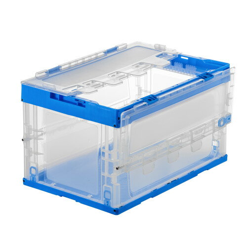 サンワサプライ 直送 折りたたみコンテナ 50リットルふた付き クリア色