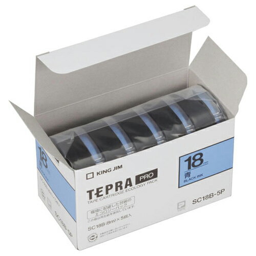 キングジム　テプラ　PROテープカートリッジ　エコパック　カラーラベル　パステル　幅：18mm（青テープ／黒文字）