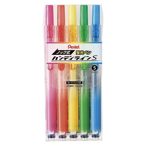 ぺんてる　ノック式ハンディラインS 5色セット　1.0〜3.5mm　5色セット