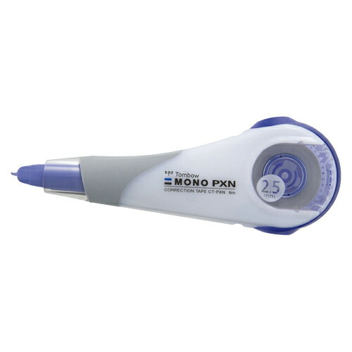 ●【テープ寸法：巾2．5mm×長6m】の商品です。●使いやすさと質感をグレードアップしたワンランク上の修正テープです。洗練されたデザインと高い耐久性で、事務用品から一歩抜け出したパーソナル感を演出します。●汗や摩擦で剥がれることなく快適な握り心地を持続させるボディ一体成形ラバーグリップ。●洗練されたデザインと高耐久ポリカーボネイト製ボディ。●残量確認用ワイド透明窓付き。●後ろから引き抜くだけのワンタッチカートリッジ。●入数：1個●本体サイズ(mm)：縦102×横37●本体重量(g)：23●テープ寸法：幅2.5mm×長6m●スライドキャップ付●カートリッジ：CT-PR2.5●材質：本体＝PC樹脂、グリップ＝エラストマー●カートリッジタイプ●タテ引き●JANコード：4901991704631※商品コード：65660（2）トンボ鉛筆　修正テープ　モノPXN4　幅4．2mm（3）トンボ鉛筆　修正テープ　モノPXN5　幅5．0mm