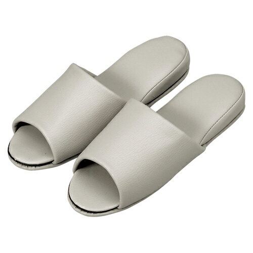 オーミケンシ　抗菌レザー調スリッパ　抗菌レザー調スリッパ(10足組・前開き) （ホワイトグレー）