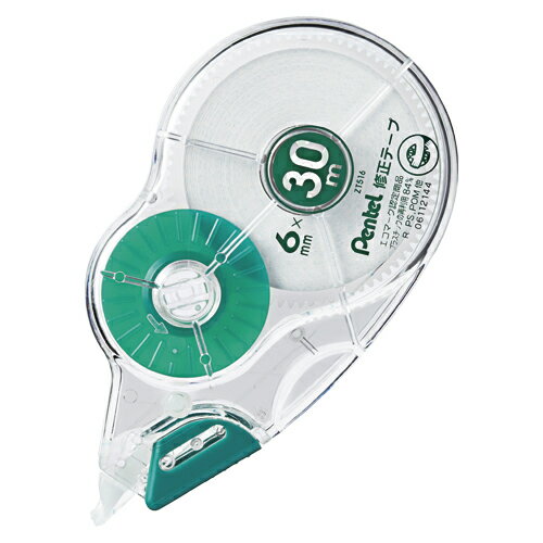 ぺんてる　30m修正テープ 使い切りタイプ　幅6mm×長30m（緑）