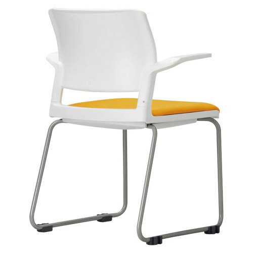 時間指定不可　アイコ　法人限定 ミーティングチェア 布張り 4脚セット　肘付タイプ ホワイトシェル　YE（イエロー）