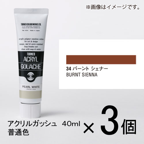 ターナー　アクリルガッシュ　40ml　A色＃34　1セット（3個入）（ バーントシェナー）