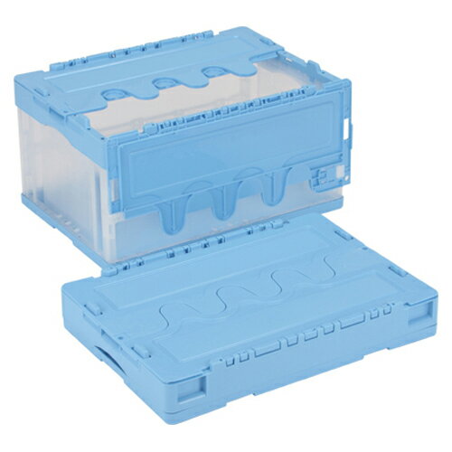 Garments Storage Implements - 岐阜プラスチック工業　折りたたみコンテナー　フタ付き/透明（ブルー透明）
