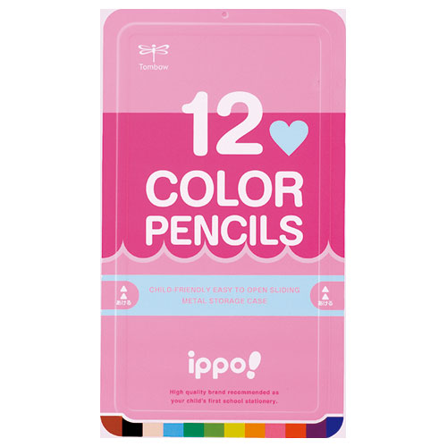 トンボ鉛筆　色鉛筆　12色　丸軸　［No24］（ピンク）