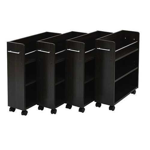 JKプラン　クローゼット 収納 ラック 本棚 4個セット キャスター付き ワゴン 整理 隙間 リビング 大容量（ダークブラウン）