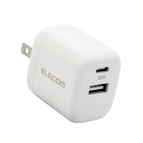 エレコム 直送 USB Type-C 充電器 PD 対応 最大出力30W タイプC ×1 タイプA ×1 GaN(ホワイト) エレコム 直送 USB Type-C 充電器 PD 対応 最大出力30W タイプC ×1 タイプA ×1 GaN(ホワイト)