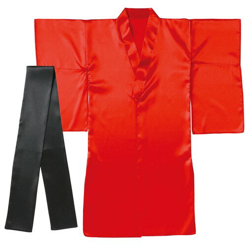 アーテック ソフトサテン 着物(おくみ付) 赤(帯黒)（赤/黒）
