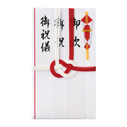 ●様式にのっとった慶事の基本包み●入数：1枚●本体サイズ(mm)：縦185×横105●赤白7本結切●中袋付●短冊：3種類(御祝，御歓，御祝儀)●JANコード：4902850321143※商品コード：19691